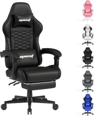 Gaming Chair with Footrest,Ergonomic Gaming Chairs for Adults,Adjustable Height,Computer Game Chair with Headrest and Lumbar Support,Backrest Adjustable Swivel Office Chair,Black