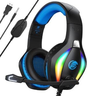 FC100 Gaming Headset with Microphone for PS4, PS5, Switch, Xbox, PC, Mac, Gamer Headset with RGB Light, Computer Headphones with Mic