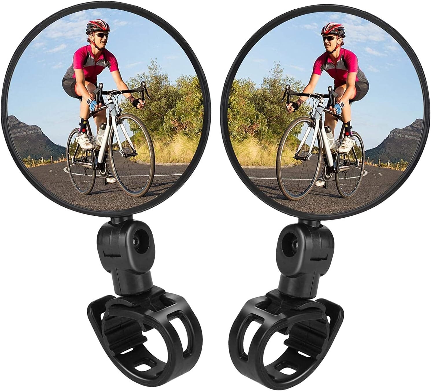Bicycle Mirror, Bicycle Cycling Rear View Safe Mirrors, Adjustable Rotatable Handlebars Mounted Plastic Convex Mirror for Cycle (1 Pair)