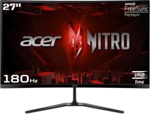 Acer ED270R S3 27 Inch (68.58 Cm) Full HD 1500 R Curved Gaming LCD Monitor with LED Back Light I 1MS VRB, 180Hz Refresh Rate I AMD Freesync Premium I 2 x HDMI 1 x Display Port I HDR 10 I Black