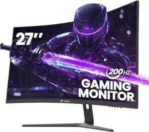 CRUA 27″ Curved Gaming Monitor, 180Hz/200Hz FHD 1080P VA Screen 1500R Computer Monitors, 1ms(GTG) with FreeSync, Low Motion Blur, DisplayPort, HDMI, Support Wall Mount Install- Black