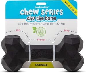 Barkbutler’s Dog Toy – Chu The Bone (M)- Tough + Durable + Strong Natural Rubber Bone Toy for Medium & Large Dogs | Boredom & Anxiety Separation Chews (Black)
