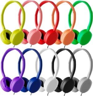 Maeline Kids Headphones Bulk 10 Pack On-Ear Adjustable Headphones for School Classroom (K-12 – College) Library, Travel, Wired 3.5mm Jack for Chromebooks, Tablets, Laptop, Computer – Multi Color