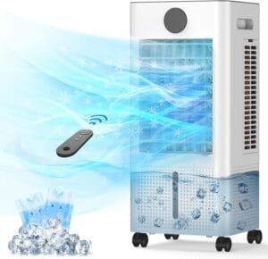 Windowless Portable Air Conditioner, 12H Timer & 2-Gal Tank, 3-IN-1 Portable AC Unit with Remote, 75°Oscillation, 3 Modes & 3 Speeds, Ultra-Quiet 23″ Ventless Swamp Cooler for Room Home Office