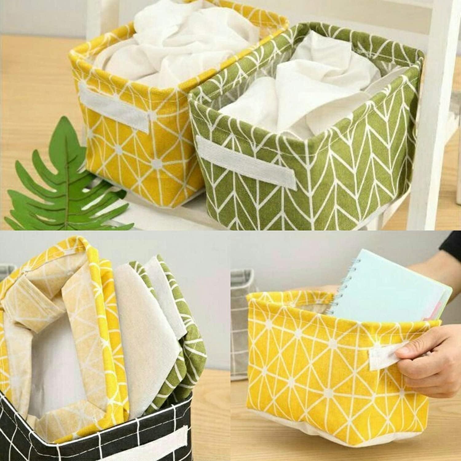 KSP HOME Foldable Storage Box Canvas Fabric Baskets For Organizing With Handles, Rectangle Small Storage Box, Cube, Foldable Multipurpose Storage Box, Closet, Desk, Baby Storage Organizer (4)