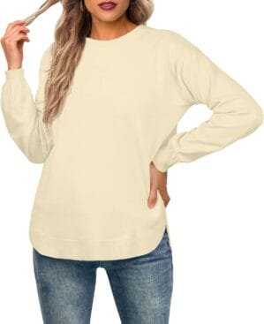 GRECERELLE Womens Long Sleeve Lightweight Crewneck Sweater Tops Casual Soft Knit Pullover Jumper