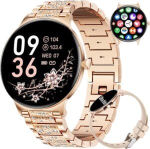LIGE Smart Watch for Women(2 Bands), Ultra-Thin 1.43″ HD AMOLED Smartwatch for Android iOS,Fitness Tracker with 120+ Sport Modes/IP68 Waterproof/Sleep Monitor,Rose Gold