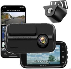 Boult Audio Dashcam X5 Pro, ONBOARD CAMERA: Front & Rear Dual Vision 4K, WiFi Connectivity, 145 Ultra Wide FOV, Loop Recording, TF Card Storage