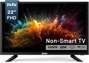 TuTu 22-inch LED TV, 1080P FHD Flat-Screen TV with Dolby Audio with HDMI, USB, VGA, RCA, Non-Smart TV or Monitor for Room, Kitchen, Office, or RV Camper