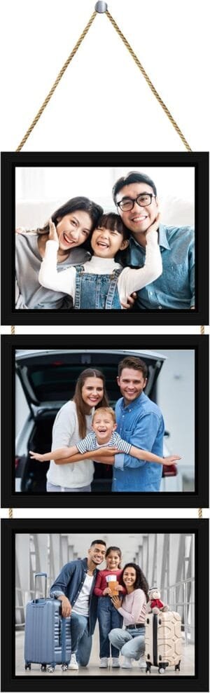 3 in 1 Black Hanging Photo Frame with Plexiglass – Upload and Customize 3 Photos of 5 x 7 inch each
