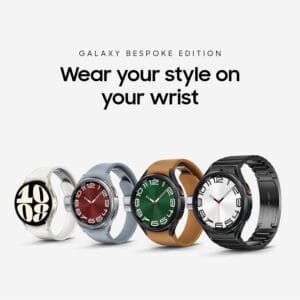 SAMSUNG Galaxy Watch 6 Bespoke Edition 47mm Exclusive Bluetooth Smartwatch, Health, Fitness, Sleep, HR Tracker, Improved Battery, Sapphire Crystal Glass, US Version, Black D-Buckle Band, Hybrid Camel