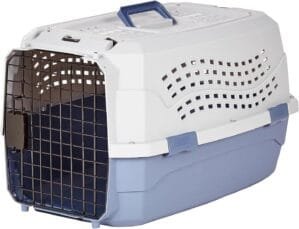 Amazon Basics – 2-Door Top-Load Hard-Sided Dogs, Cats Pet Travel Carrier, Gray & Blue, 22.8″L x 15.0″W x 13.0″H