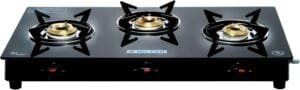MILTON Premium 3 Burner Black Manual Ignition LPG Glass Top Gas Stove, (ISI Certified)