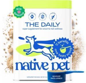 Native Pet Dog Vitamins & Supplements – 60 Scoops – 11-in-1 Multivitamin for Dogs with 21 Supplements & Vitamins – Nutritious Food Topper Powder – Pet Health & Puppy Essentials – 60 Scoops