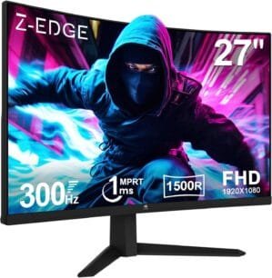Z-Edge 27 Inch Curved Gaming Monitor 300Hz, 1ms 16:9 FHD 1080P Frameless, UG27S Freesync Eye Care, 2Display Port, 2HDMI