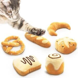 SunGrow Catnip Buns, Physical and Mental Enrichment Instruments for Felines, for Cat Entertainment and Relaxation, Cute Bread-Shaped Stuffed Companions, Soft Flanellete Material, 6 Pieces per Pack