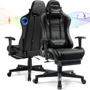 GTPLAYER Gaming Chair with Speakers, Music Gaming Recliner Chair for Adults and Kids, Height Adjustable Computer Game Reclining Chair with Footrest by GTRacing (Black)