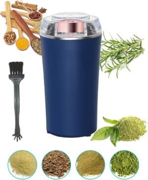 Electric Herb Grinder 200W Powerful Fast Grinding for Dry Spices Flower Buds with Brush, Easy On/Off One-Touch Push Button Powder Grinder Perfect For Herbs, Spices, Nuts, Grains and Coffee Beans