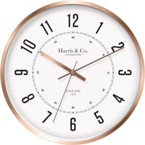 HARRIS & CO. CLOCKMASTERS ( 12 inch Luxury Premium Metal Wall Clock with Glass and Silent Sweep Noiseless Technology,Rose Gold Metal Frame Model Name – Oxford Street in Rose