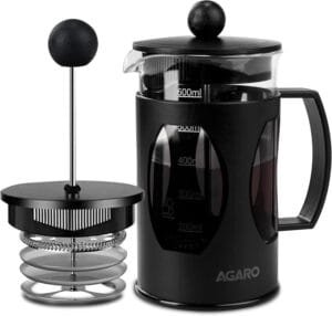 AGARO Elite French Press Coffee And Tea Maker, Borosilicate Glass Body With Sleeves, Glass Carafe, BPA Free Plastic Lid Strainer, 600Ml