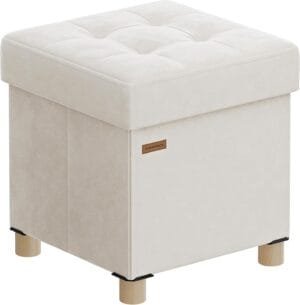 SONGMICS Small Storage Ottoman, Folding Ottoman Cube, 15 x 15 x 15.7 Inches, Footstool, Footrest, 9.8 Gal. (37 L), Velvet Surface, for Bedroom, Living Room, Dorm, Cappuccino Beige ULSF0516W02