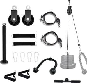 Bicep,Triceps Exercise Home Gym Equipment Weight Cable Pulley System Gym With 360° Rotation Portable Upgraded Lat Pull Down Cable Machine Attachments Weight Loading Pin