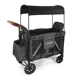 Elite 2S 2-Seater Wagon Stroller for Kids – One-Hand Fold Design, High Seats with 5-Point Harness, Adjustable Handlebar, Removable Canopy & Compact Storage, Dark Grey