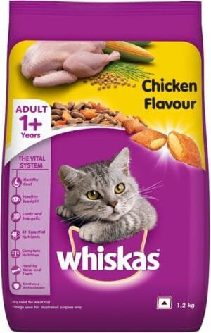 Whiskas Adult (+1 Year) Dry Cat Food, Chicken Flavour, 1.2kg Pack