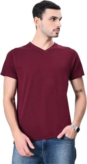 Men’s Maroon V-Neck T-Shirt | 100% Cotton Lightweight & Trendy Tee
