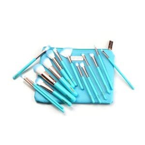MINARA Makeup Brush Applicator Set of 15 with Premium Leather Pouch (Blue)