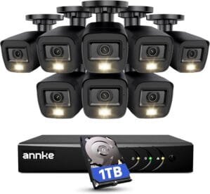 ANNKE 3K Lite Security Camera System Outdoor with AI Human/Vehicle Detection, 8CH H.265+ DVR and 8 x 1920TVL 2MP IP67 Home CCTV Cameras with Smart Dual Light, Color Night Vision, 1TB Hard Drive – E200