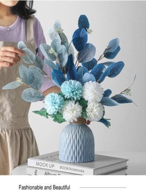 Combo Set of Ceramic Vase and Hand Made Artificial Flowers Bouquet (Vase2)