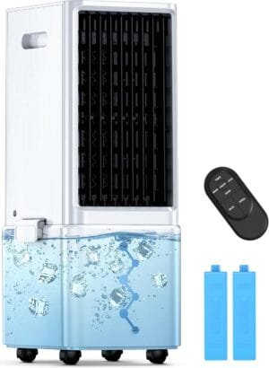 Portable Air Conditioners w/Remote, 4 Modes & 3 Speeds, Waterless Alert System & 2.4-Gal Tank for 20H Cooling, 12H Timer for Auto Off, 3-IN-1 Evaporative Air Cooler for Room Bedroom Office