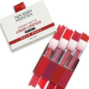 NOURISH MANTRA Matte Liquid Lipstick with SPF/Mini Lipstick/Water Proof/Smudge Proof/Transfer Proof/Long Lasting/For All Skin Tones/Set of – 4 (1.2ml Each)