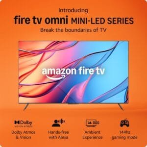 Introducing Amazon Fire TV 65″ Omni Mini-LED Series, QLED 4K UHD smart TV, Dolby Vision IQ, 144hz gaming mode, Ambient Experience, hands-free with Alexa, 2024 release