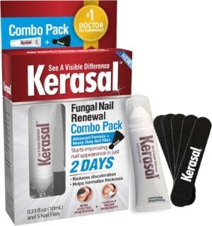 Kerasal Nail Renewal and Nail File Combo Pack, Restores Appearance of Discolored or Damaged Nails, 5 Heavy Duty Nail Files, 0.33 fl oz, Clear