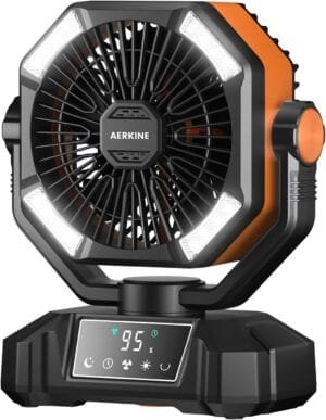 Camping Fan Rechargeable Battery Powered – 20000mAh Portable Tent Fan With LED Lantern Light, Oscillating Camp Fan With Remote,Dual High-Speed Motor&Dual Fan(BlackOrange)