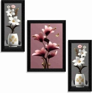 SAF flower pot wall painting for Wall Decoration – Set Of 3, 3d modern art Painting for Living Room Large Size with Frames for Home Decoration, Hotel, Office Paintings 61 cm x 36 cm SANFS36037