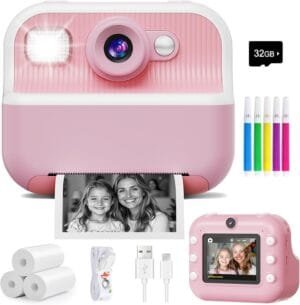 Instant Camera, Front Rear Dual Selfie Kids Camera with 1080P Videos, Holiday Birthday Gifts for Kids Age 3-12, Toddler Portable Travel Print Digital Camera Toy for 4 5 6 7 8 9 Year Boys Girls