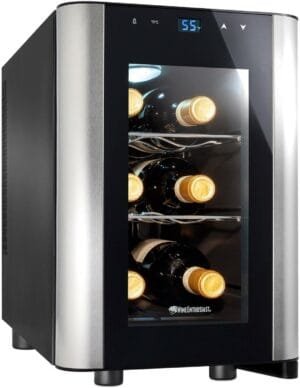 Wine Enthusiast 6-Bottle Countertop Wine Cooler – Compact Mini Fridge for Kitchen or Bedroom with 3 Shelves, Energy-Efficient Cooling, Adjustable Digital Temperature Control, Beverage Refrigerator