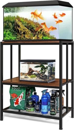GADFISH 20 Gallon Fish Tank Stand, Metal Aquarium Stand with Bottom Grid Layer for Accessories Storage, 3-tier Reptile Breeder Turtle Tank Stand Terrarium Rack for Home Office, 27″ L × 15.7″ W