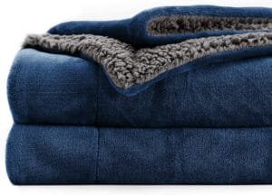 Polyester Micromink Summer AC/Mild Winter/Heavy Winter Sherpa Blanket Super Soft Flannel Solid/Plain, Blue & Grey, Size 150 x 228 Cms (Approx 4×7 ft) (Single)