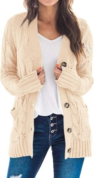 PRETTYGARDEN Women’s Open Front Cardigan Sweaters Fall Fashion Button Down Cable Knit Chunky Winter Outerwear Coats