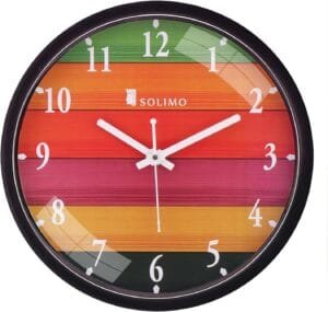 Amazon Brand – Solimo 12-inch Wall Clock – Different Strokes (Step Movement, Black Frame), Glass