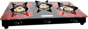 MILTON Premium Red Manual Ignition Glass Top Gas Stove,1-Year Manufacturer’s Warranty (ISI Certified) (3 Burner)