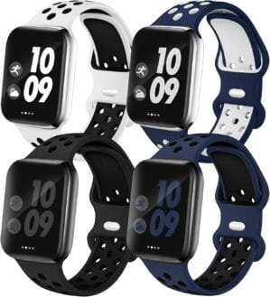4 Pack Sport Bands Compatible with Apple Watch Band 38mm 40mm 41mm 42mm 44mm 45mm 49mm for Men Women, Soft Silicone Strap Breathable Band for iWatch Series 9 8 7 6 5 4 3 2 1 SE/Ultra, Nike+