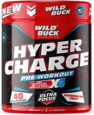 Hyper Charge Pre-X4 Hardcore Pre-Workout Supplement with Creatine Monohydrate, Arginine AAKG, Beta-Alanine, Explosive Muscle Pump, Caffeinated Punch -For Men & Women [40 Servings, Watermelon Twist]
