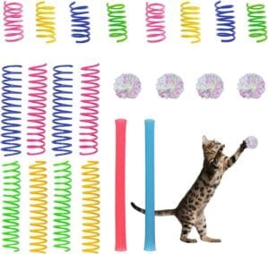 Cat Springs, Cat Crinkle Balls, 22 Pcs Interactive Cat Toy to Kill Time and Keep Fit, Cat Toys for Swatting, Biting, Hunting Kitten Toys, Cat Toys for Indoor Cats