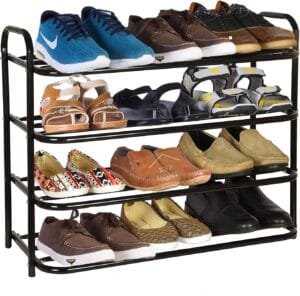 KSP HOME Heavy Metal Shoe Rack (4 Shelves) Foldable Open Book Shelf, Book Shelve, Shoe Rack, Shoes Storage Rack for Home Shoe stand shelf big (60*60*25 cm) (Black) (4 Shelf)