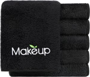 Orighty 6 Pack Premium Makeup Remover Wash Cloths – Super Soft, Quick Dry Microfiber Coral Fleece Face Makeup Towels for Cleansing, 13 x 13 Inch, Black